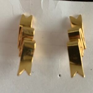Vintage Gold Tone Ribbon Bow Post Earrings Layered Folded Studs Feminine Jewelry